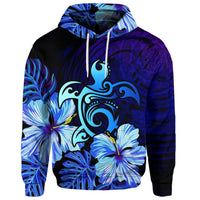 Custom Hawaiian Hibiscus Tropical Deep Ocean Turtle Sea Hoodie - Polynesian Pride