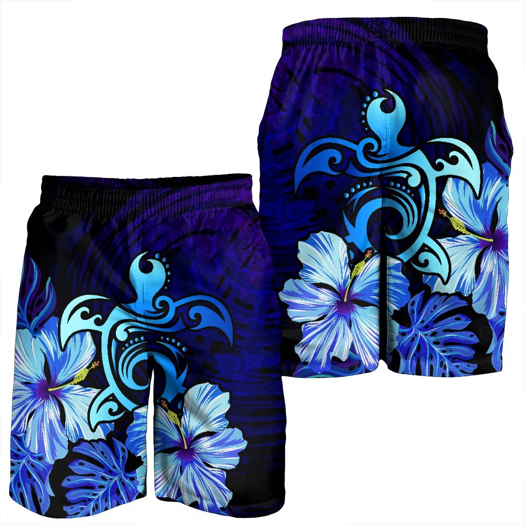 Hawaiian Hibiscus Tropical Deep Ocean Turtle Sea Men's Shorts - AH - Polynesian Pride