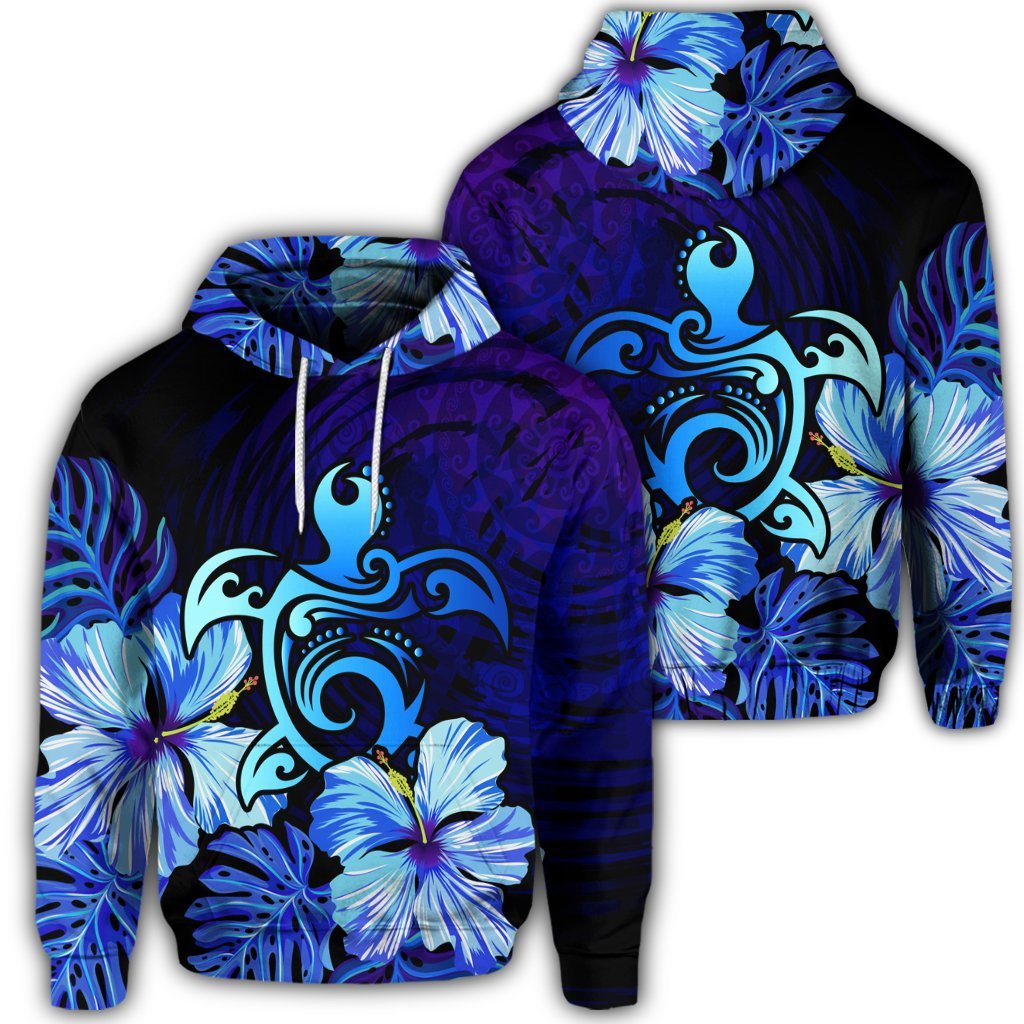 Hawaiian Hibiscus Tropical Deep Ocean Turtle Sea Hoodie Unisex Art - Polynesian Pride