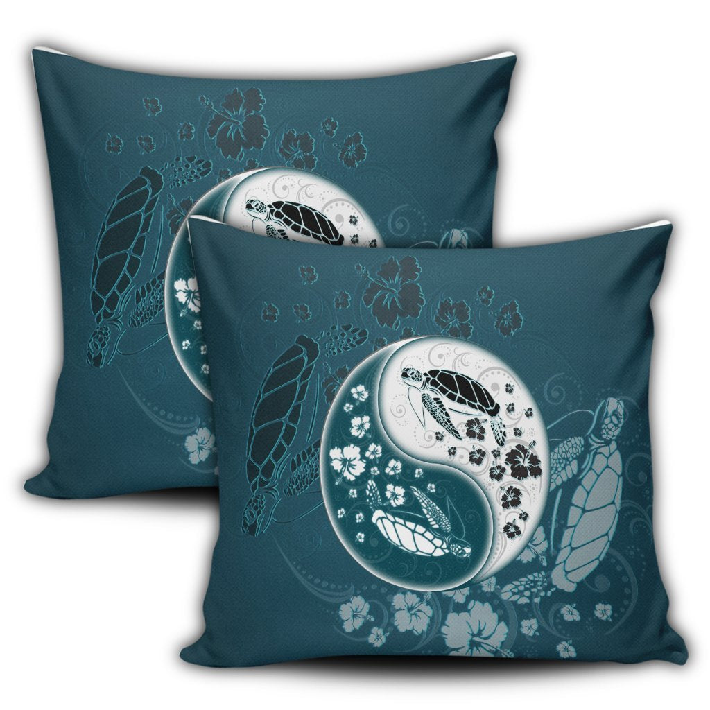 Hawaiian Hibiscus Turtle Polynesian Pillow Covers YinYang Style - AH - Polynesian Pride