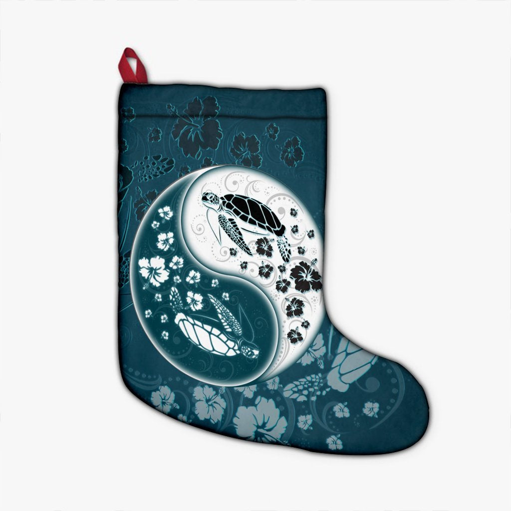 Hawaiian Hibiscus Turtle Polynesian Christmas Stocking YinYang Style - AH Christmas Stocking 26 X 42 cm Black - Polynesian Pride