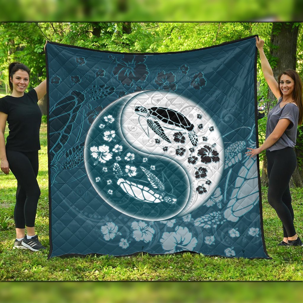 Hawaiian Hibiscus Turtle Polynesian Premium Quilts YinYang Style - AH Black - Polynesian Pride