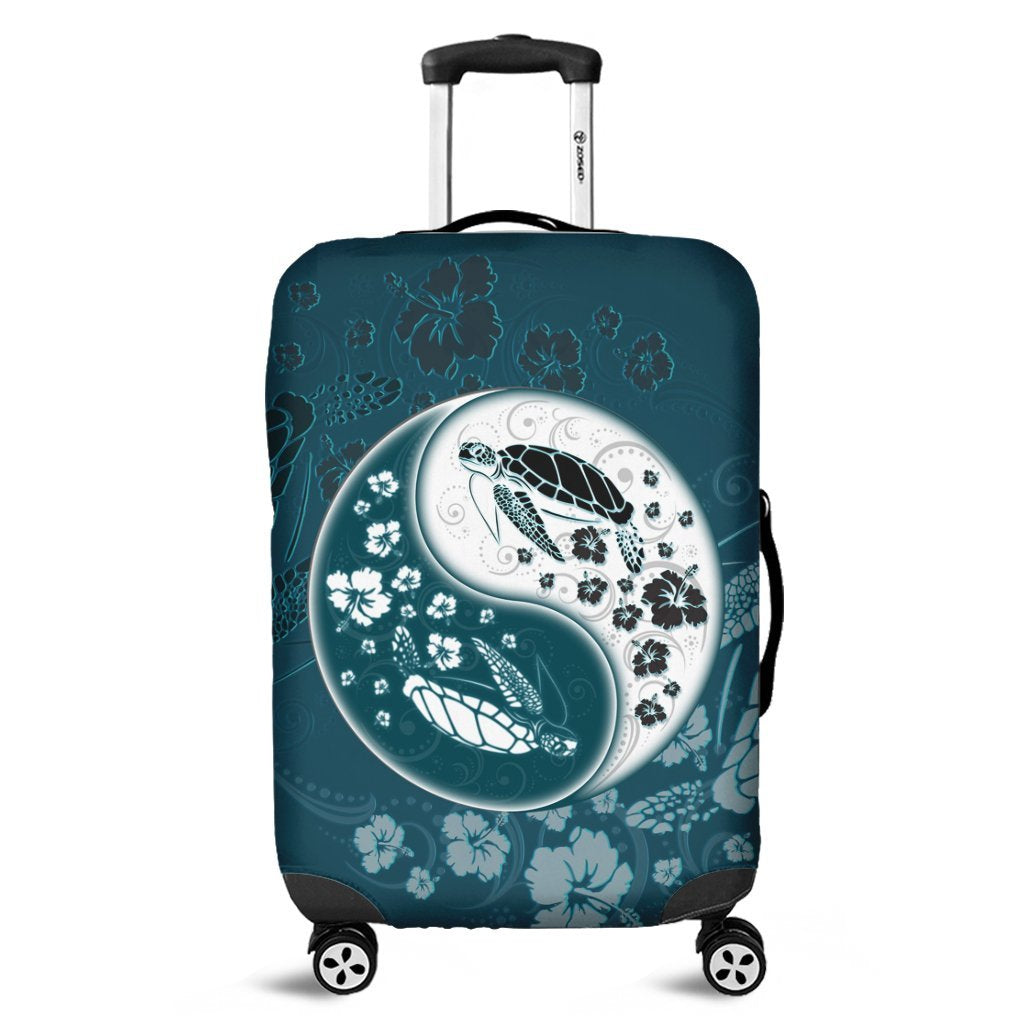 Hawaiian Hibiscus Turtle Polynesian Luggage Covers YinYang Style - AH Black - Polynesian Pride