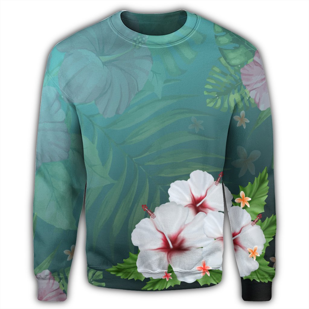 Hawaiian Hibiscus White Flower Gleeful Sweatshirt - AH - Polynesian Pride