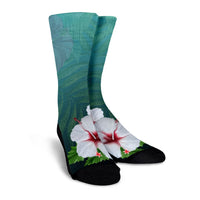 Hawaiian Hibiscus White Flower Gleeful Crew Socks - AH - Polynesian Pride