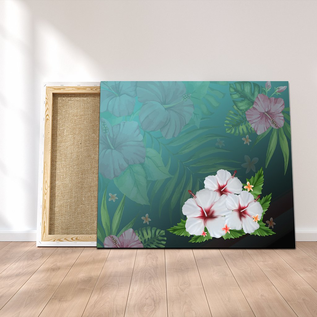 Hawaiian Hibiscus White Flower Gleeful Canvas - AH Canvas Poly-cotton - Polynesian Pride