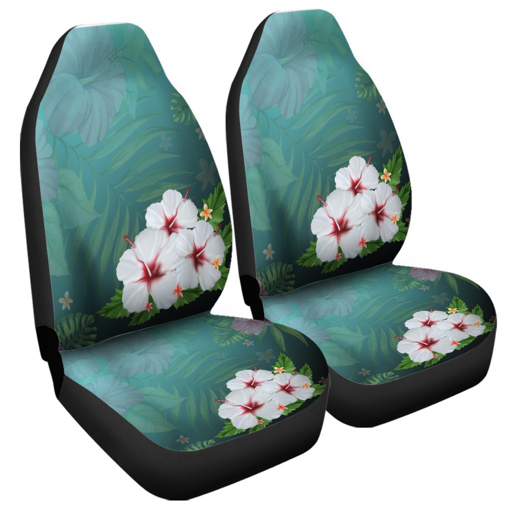 Hawaiian Hibiscus White Flower Gleeful Car Seat Covers - AH Universal Fit Black - Polynesian Pride