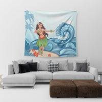 Hawaiian Hula Dance Cartoon Hibiscus Wave Tapestry - AH - Polynesian Pride