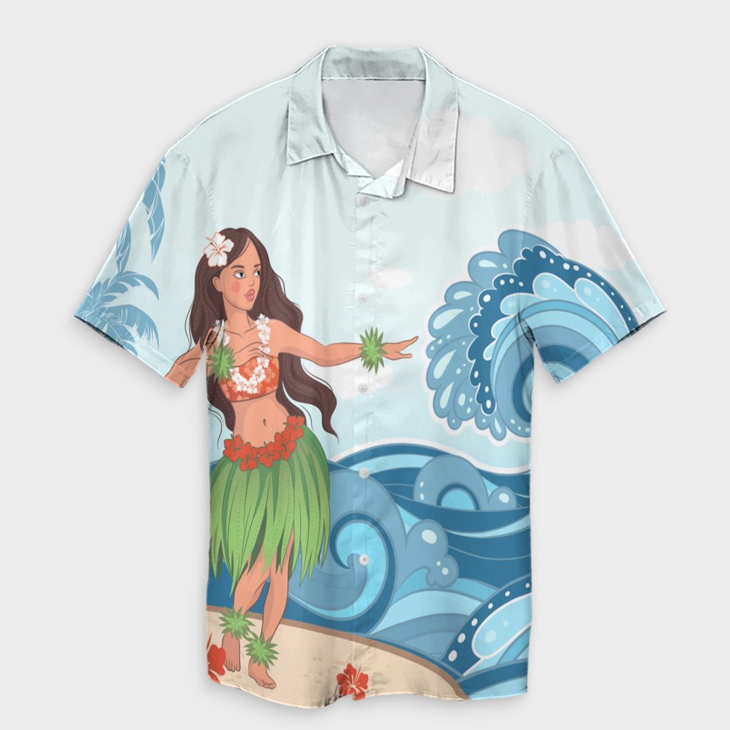 Hawaiian Hula Dance Cartoon Hibiscus Wave Hawaiian Shirt - AH Unisex Black - Polynesian Pride