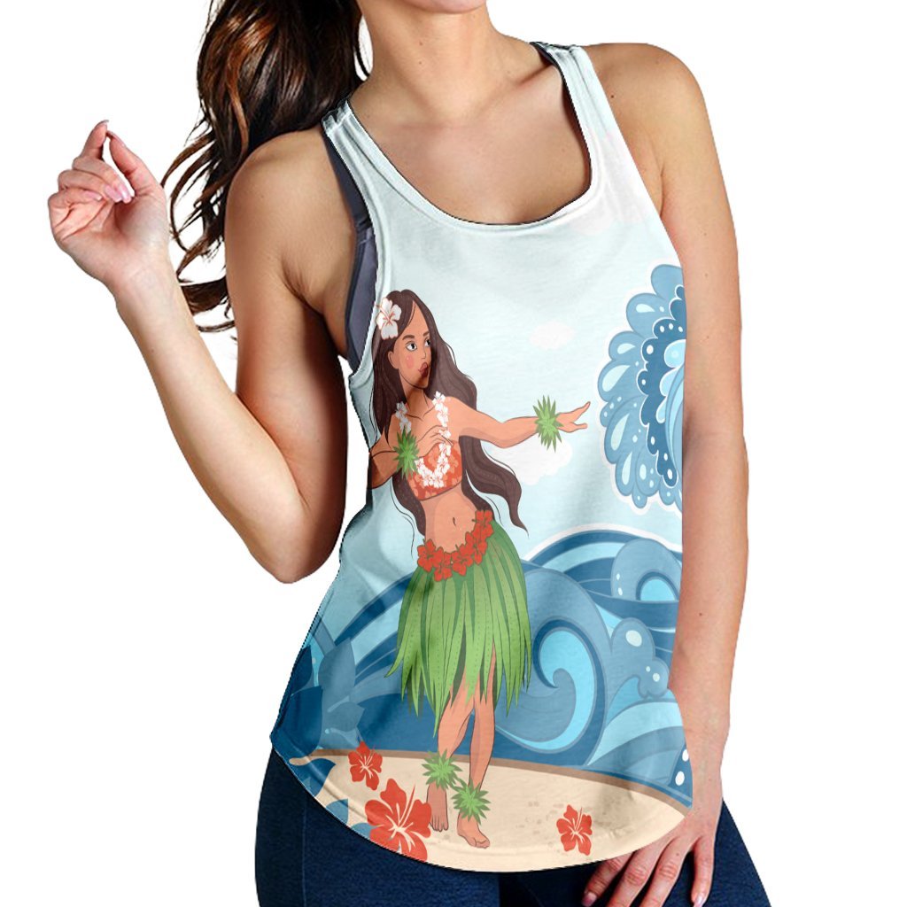 Hawaiian Hula Dance Cartoon Hibiscus Wave Racerback Tank - AH - Polynesian Pride