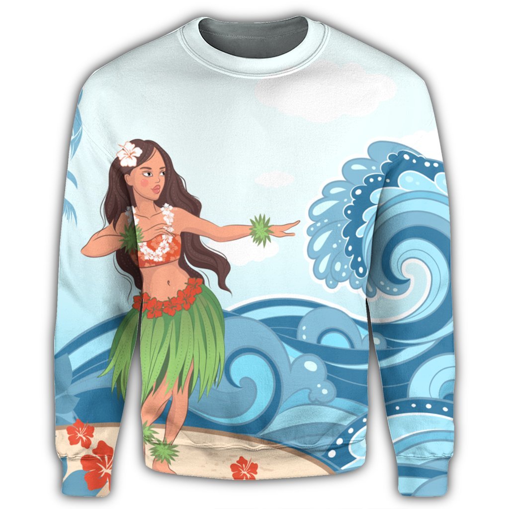 Hawaiian Hula Dance Cartoon Hibiscus Wave Sweatshirt - AH - Polynesian Pride