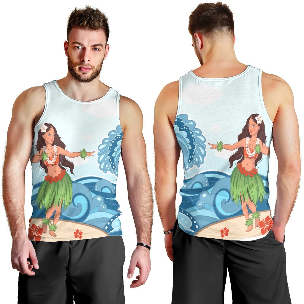 Hawaiian Hula Dance Cartoon Hibiscus Wave Tank Top - AH - Polynesian Pride