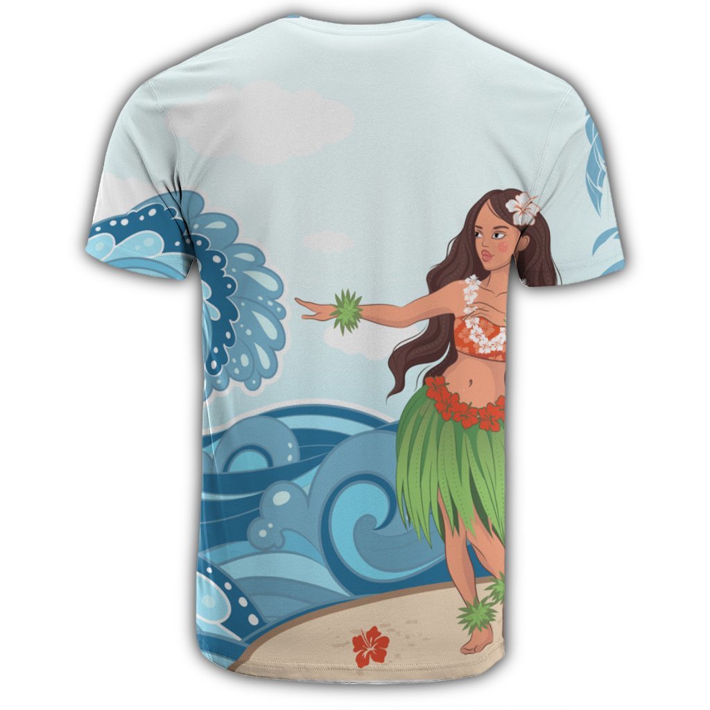Hawaiian Hula Dance Cartoon Hibiscus Wave T Shirt - Polynesian Pride