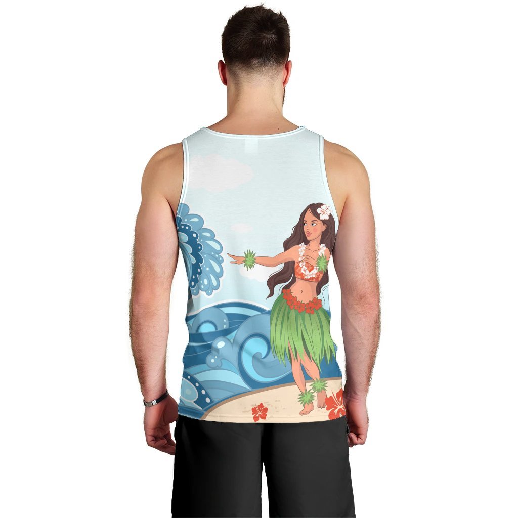 Hawaiian Hula Dance Cartoon Hibiscus Wave Tank Top - AH - Polynesian Pride