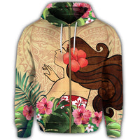 Hawaiian Hula Girl and Hibiscus Polynesian Zip Hoodie - Polynesian Pride