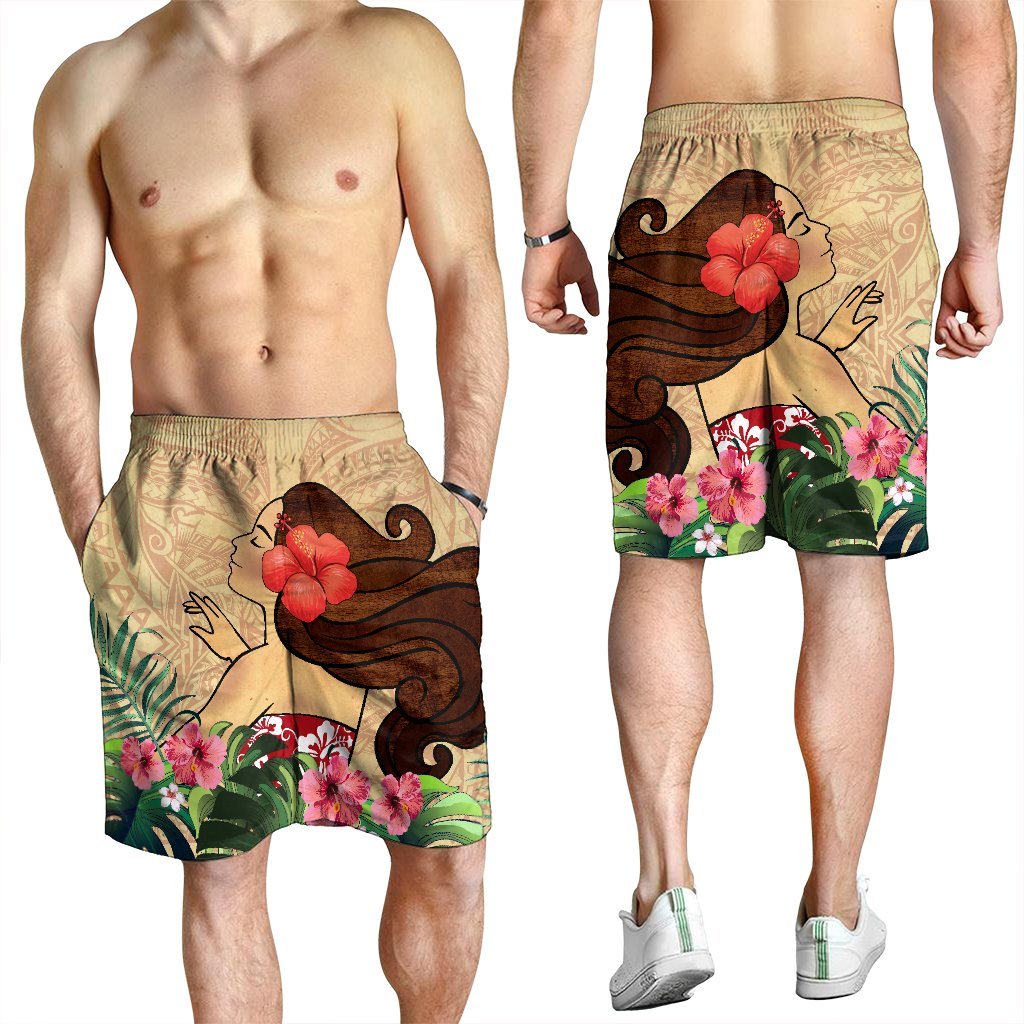 Hawaiian Hula Girl And Hibiscus Polynesian Men's Shorts - AH - Polynesian Pride