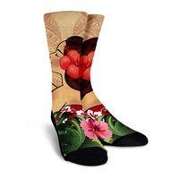 Hawaiian Hula Girl And Hibiscus Polynesian Crew Socks - AH - Polynesian Pride