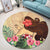 Hawaiian Hula Girl And Hibiscus Polynesian Round Carpet - AH - Polynesian Pride