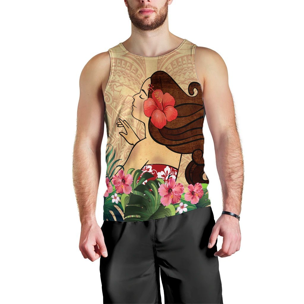 Hawaiian Hula Girl And Hibiscus Polynesian Tank Top - AH Black - Polynesian Pride