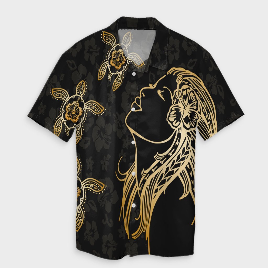 Hawaiian Hula Girl And Turtle Hibiscus Hawaiian Shirt - AH Unisex Black - Polynesian Pride