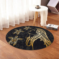 Hawaiian Hula Girl And Turtle Hibiscus Round Carpet - AH - Polynesian Pride
