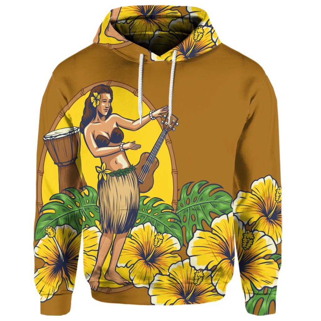 Custom Hawaiian Hula Girl Monstera Hibiscus Polynesian Hoodie - Polynesian Pride