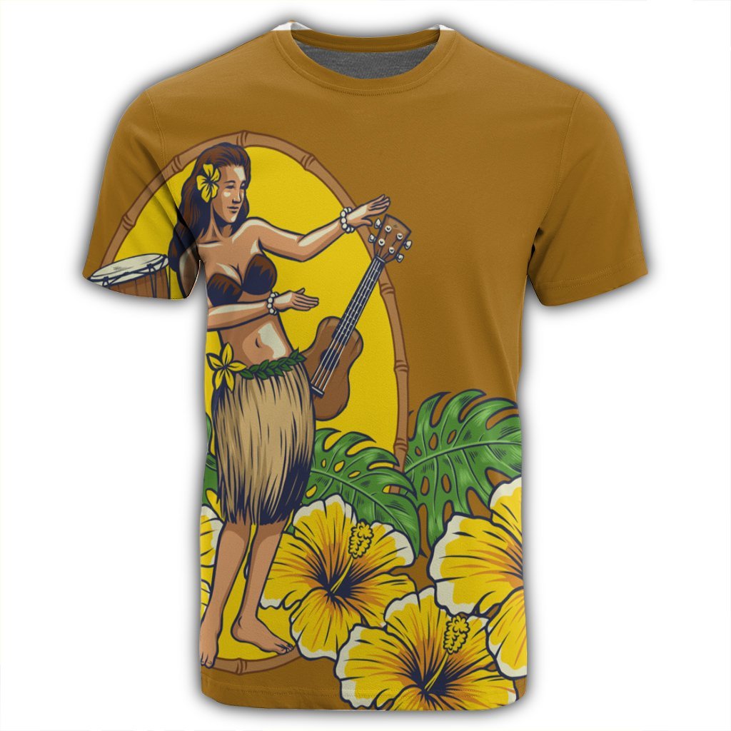 Hawaiian Hula Girl Monstera Hibiscus Polynesian T Shirt - Polynesian Pride