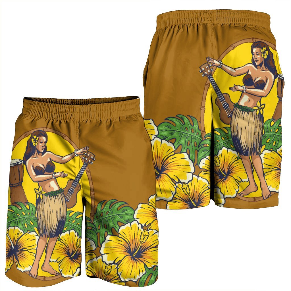 Hawaiian Hula Girl Monstera Hibiscus Polynesian Men's Shorts - AH - Polynesian Pride