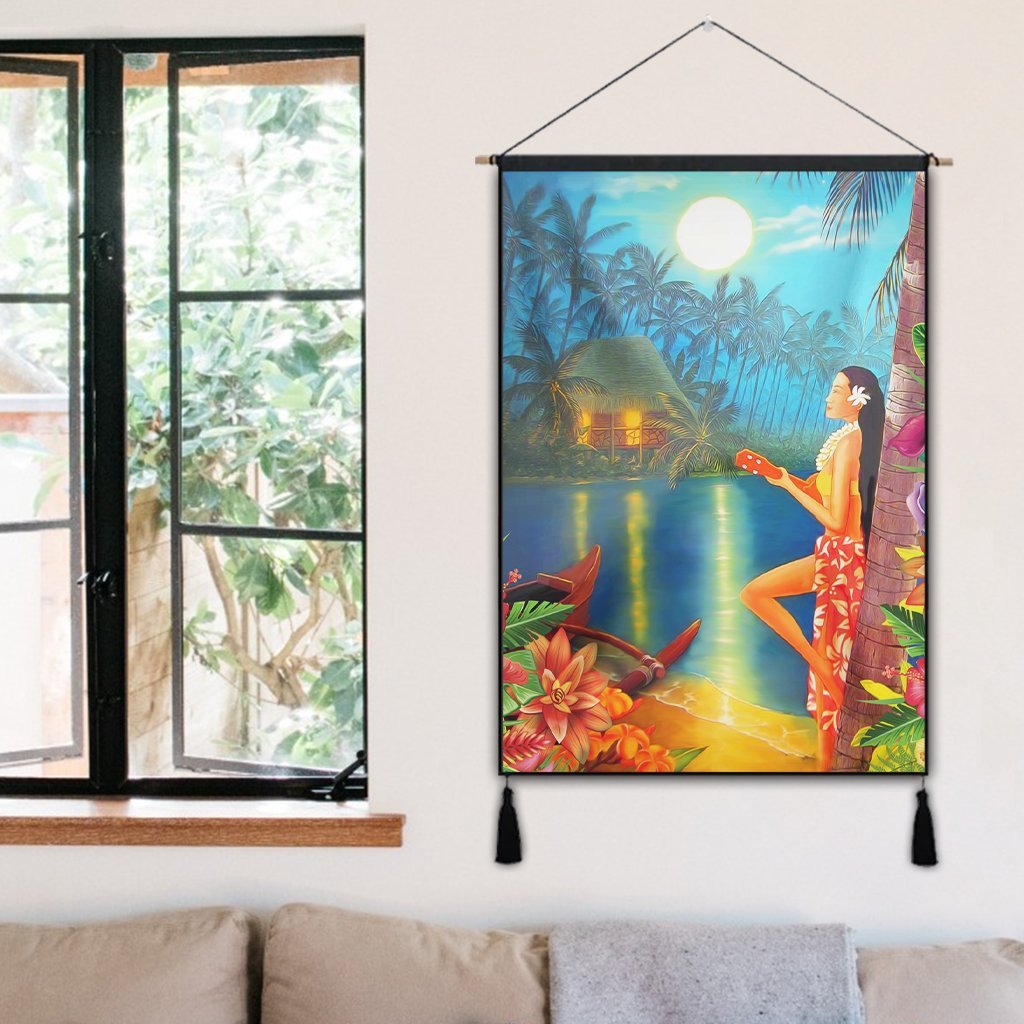 Hawaiian Hula Girl Sing In Aboriginal Village Aat Night Hanging Poster - AH - Polynesian Pride