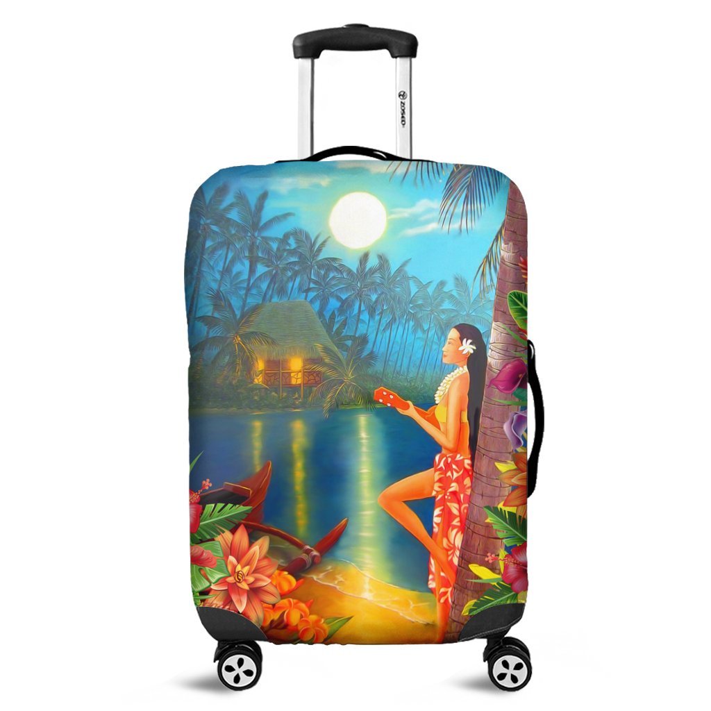 Hawaiian Hula Girl Sing In Aboriginal Village Aat Night Luggage Covers - AH Black - Polynesian Pride