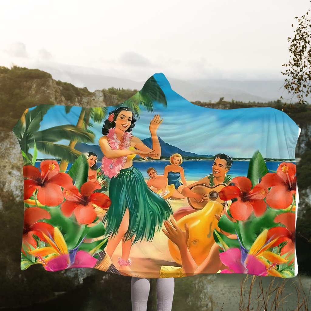 Hawaiian Hula Sing Dance On Beach Hooded Blanket - AH - Polynesian Pride