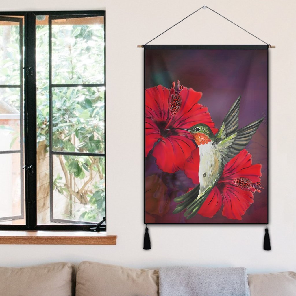 Hawaiian Hummingbird And Hibiscus Polynesian Hanging Poster - AH - Polynesian Pride