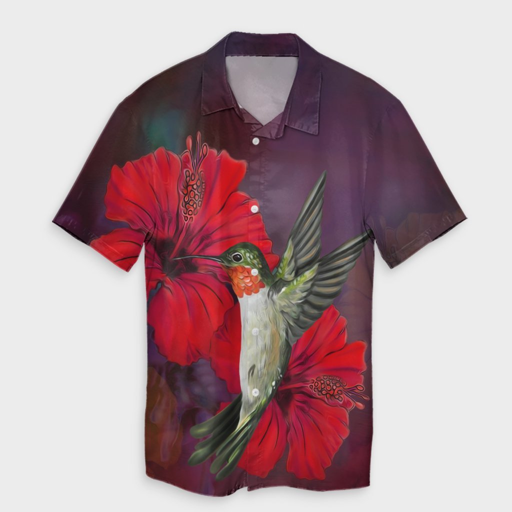 Hawaiian Hummingbird And Hibiscus Polynesian Hawaiian Shirt - AH Unisex Black - Polynesian Pride