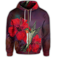 Hawaiian Hummingbird and Hibiscus Polynesian Zip Hoodie - Polynesian Pride