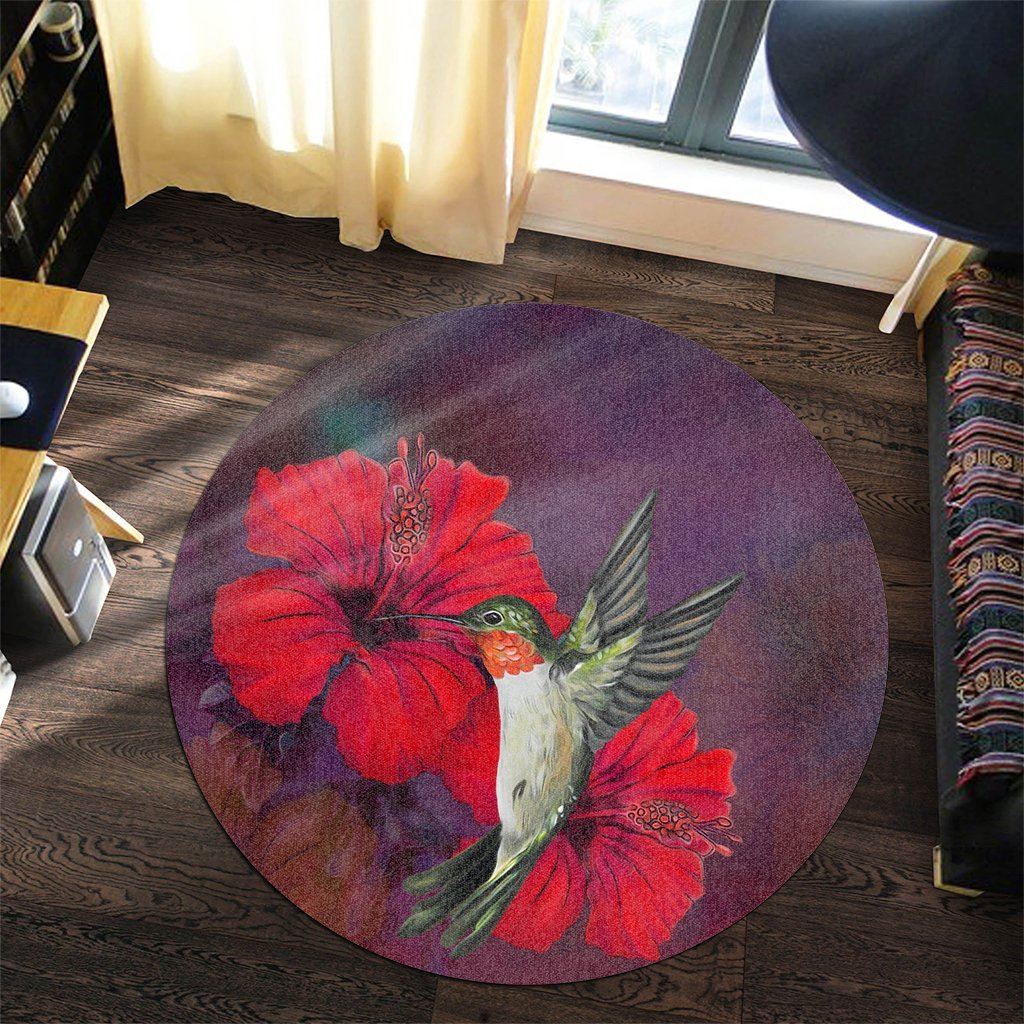 Hawaiian Hummingbird And Hibiscus Polynesian Round Carpet - AH - Polynesian Pride