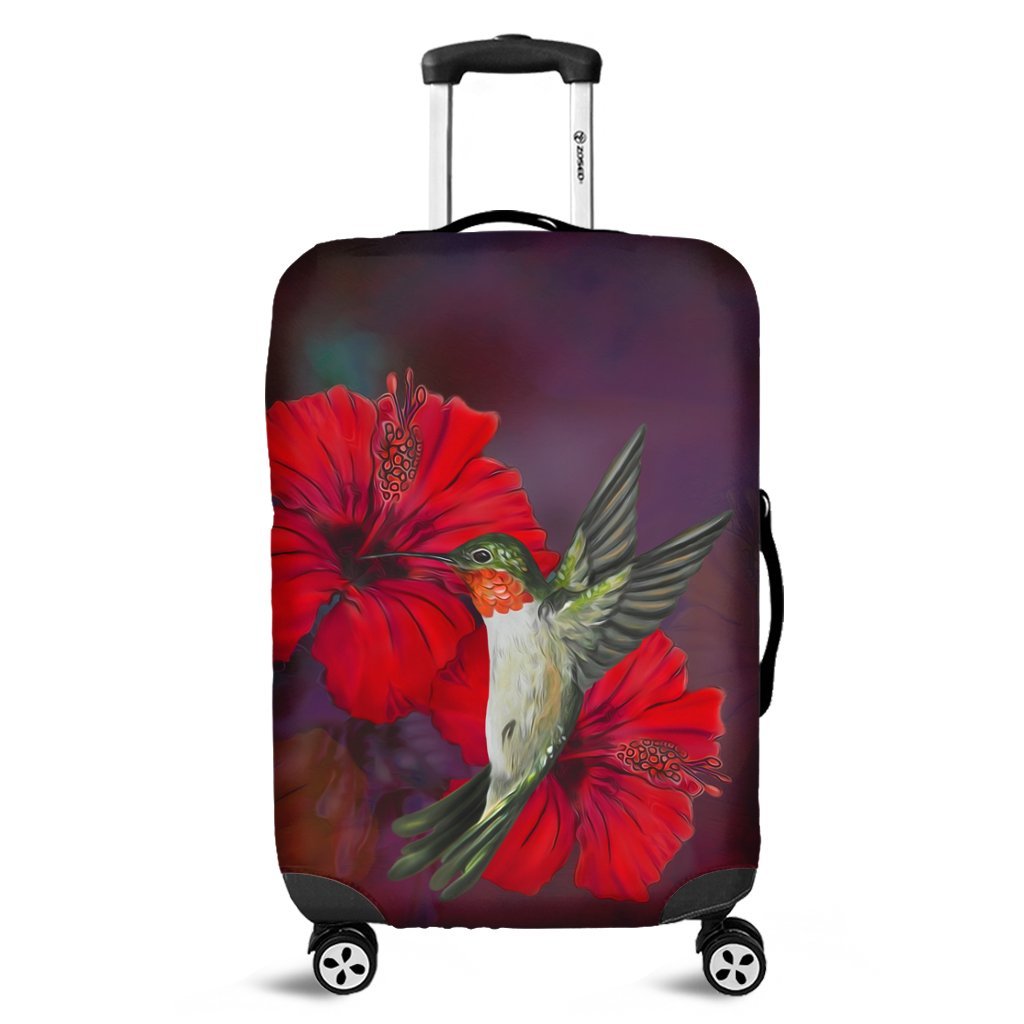 Hawaiian Hummingbird And Hibiscus Polynesian Luggage Covers - AH Black - Polynesian Pride