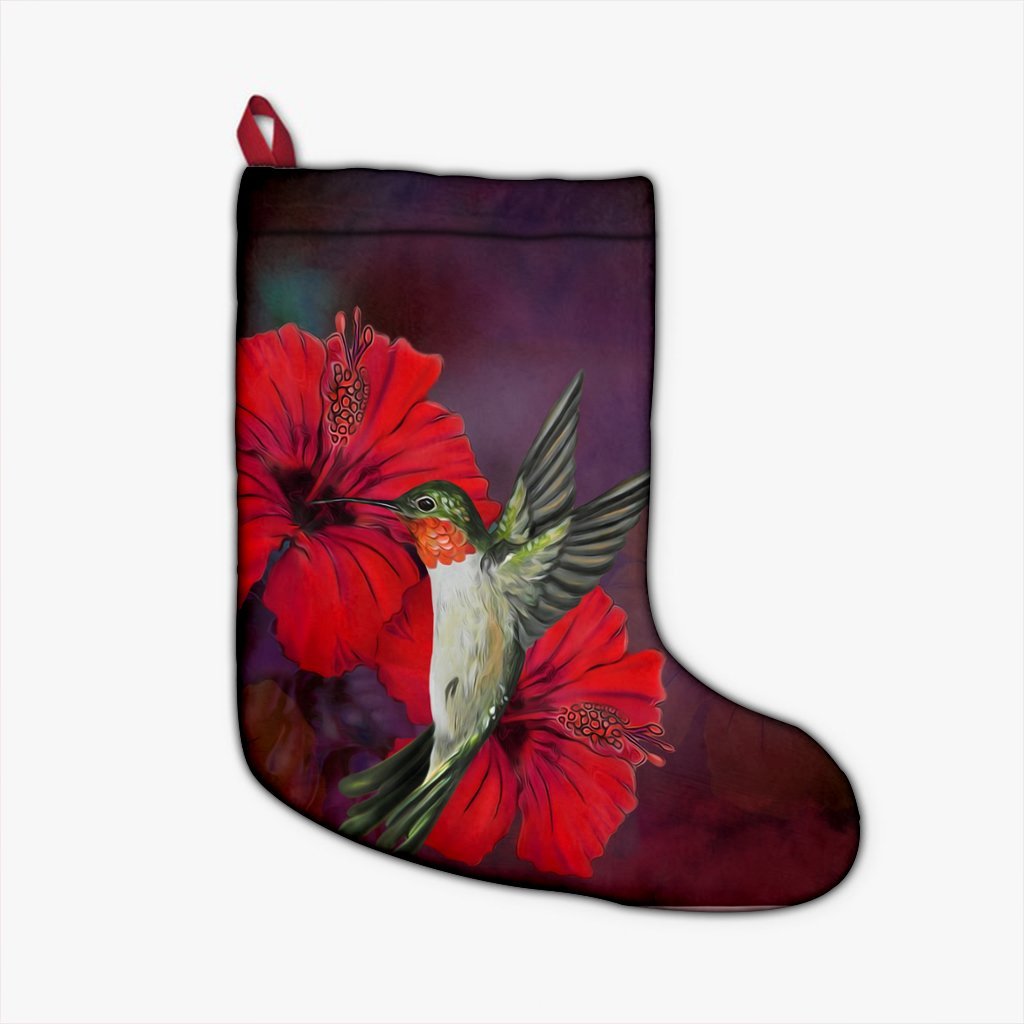 Hawaiian Hummingbird And Hibiscus Polynesian Christmas Stocking - AH Christmas Stocking 26 X 42 cm Black - Polynesian Pride