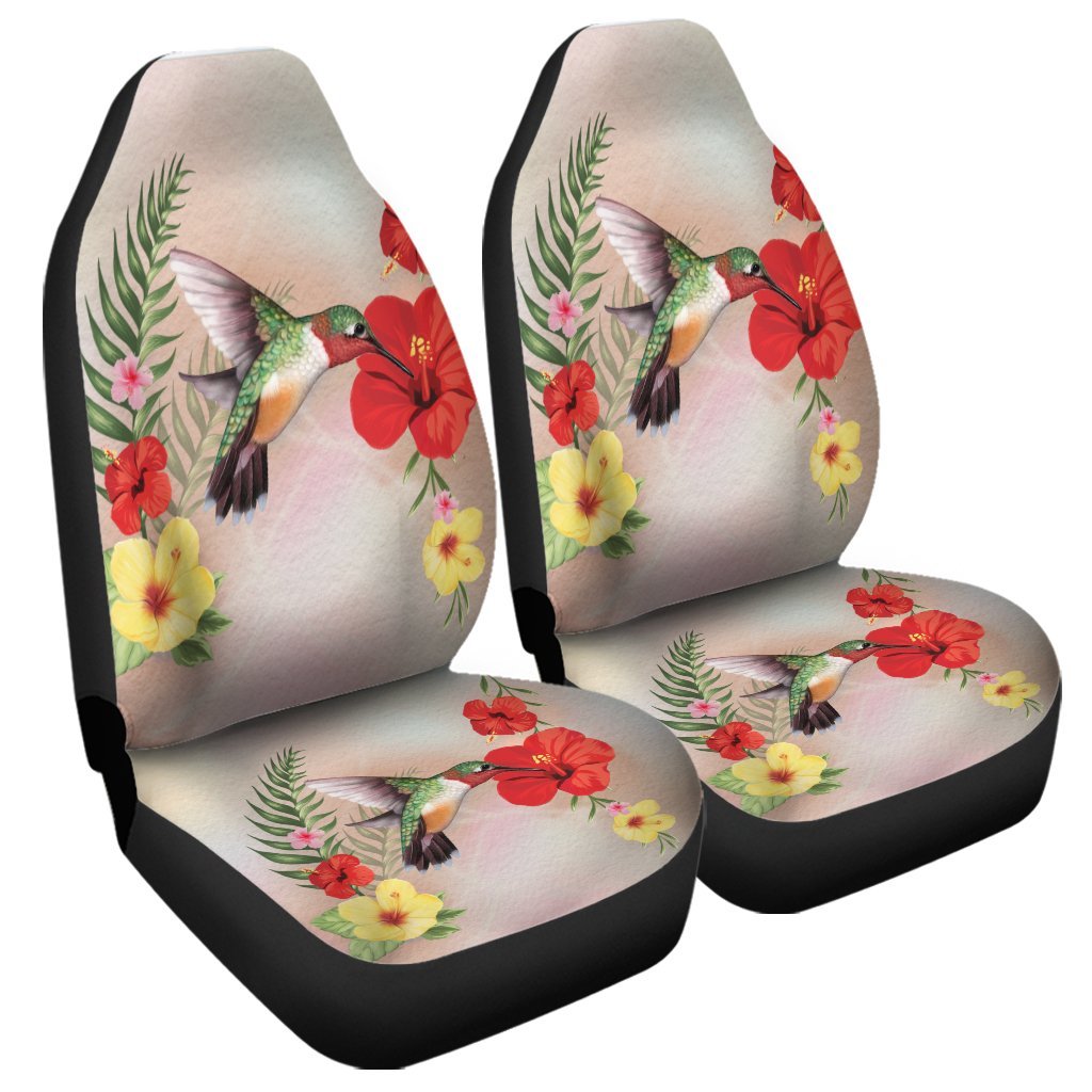 Hawaiian Hummingbirds Hibiscus Polynesian Car Seat Covers - AH Universal Fit Black - Polynesian Pride