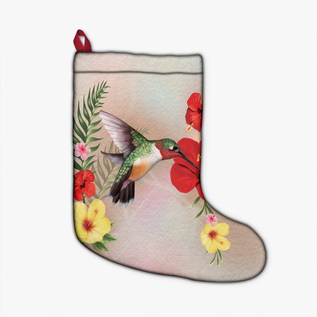 Hawaiian Hummingbirds Hibiscus Polynesian Christmas Stocking - AH Christmas Stocking 26 X 42 cm Black - Polynesian Pride