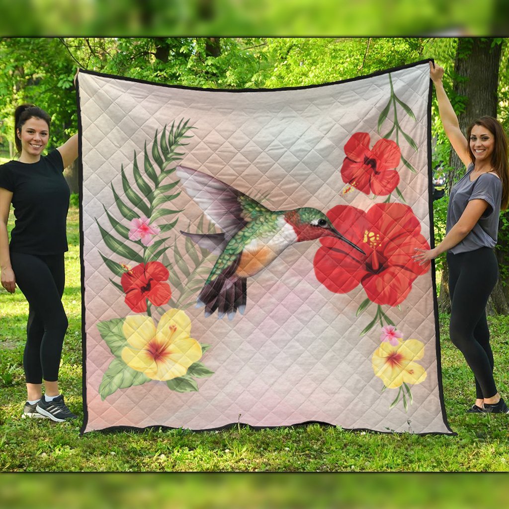 Hawaiian Hummingbirds Hibiscus Polynesian Premium Quilts - AH Black - Polynesian Pride