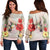 Hawaiian Hummingbirds Hibiscus Polynesian Women's Off Shoulder Sweater - AH Black - Polynesian Pride