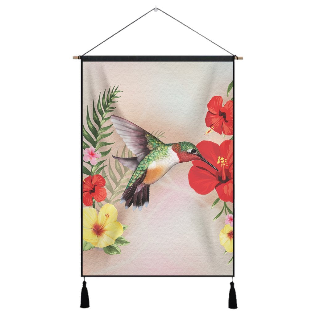 Hawaiian Hummingbirds Hibiscus Polynesian Hanging Poster - AH Hanging Poster Cotton And Linen - Polynesian Pride