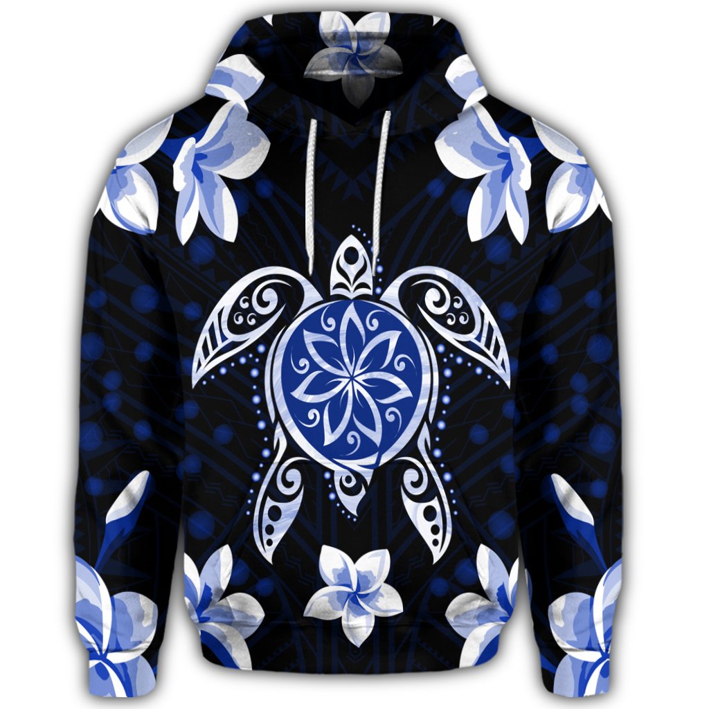 Hawaiian Icon Blue Turtle Plumeria Hoodie - Polynesian Pride