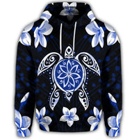 Hawaiian Icon Blue Turtle Plumeria Hoodie - Polynesian Pride