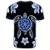 Hawaiian Icon Blue Turtle Plumeria T Shirt - Polynesian Pride