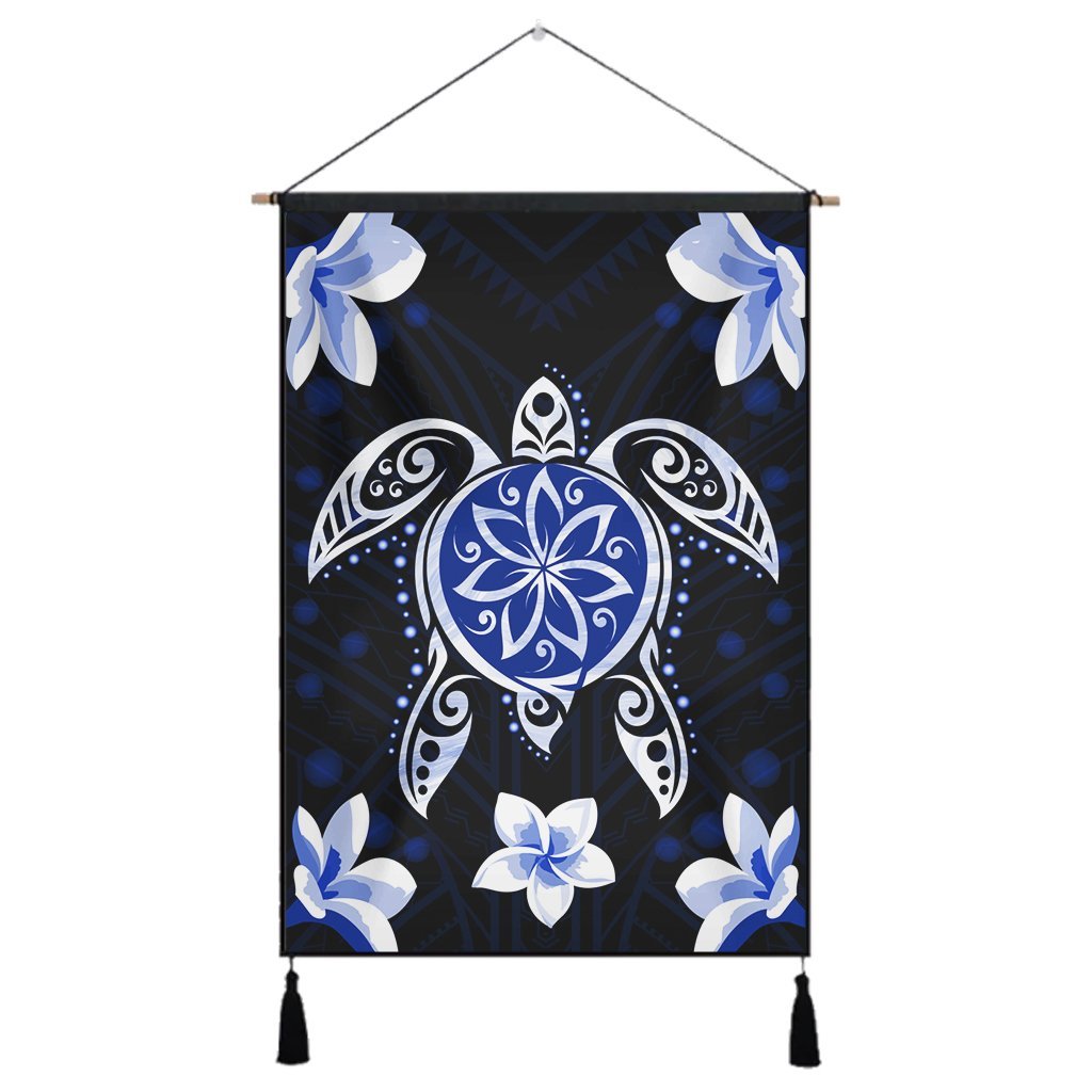 Hawaiian Icon Blue Turtle Plumeria Hanging Poster AH Hanging Poster Cotton And Linen - Polynesian Pride