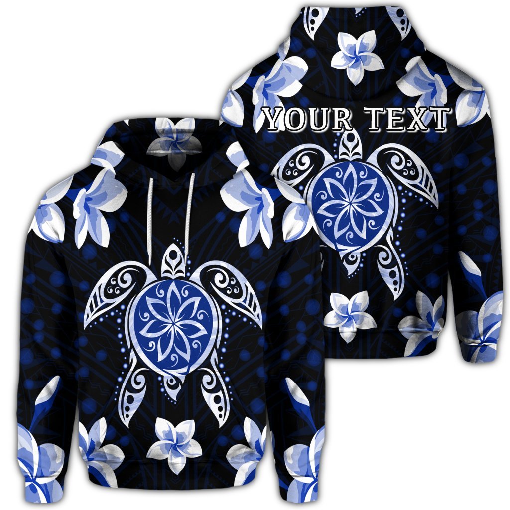 Custom Hawaiian Icon Blue Turtle Plumeria Hoodie Unisex Art - Polynesian Pride