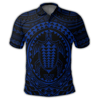 Hawaiian Kakau Honu Arc Polynesian Blue Polo Shirt - Polynesian Pride