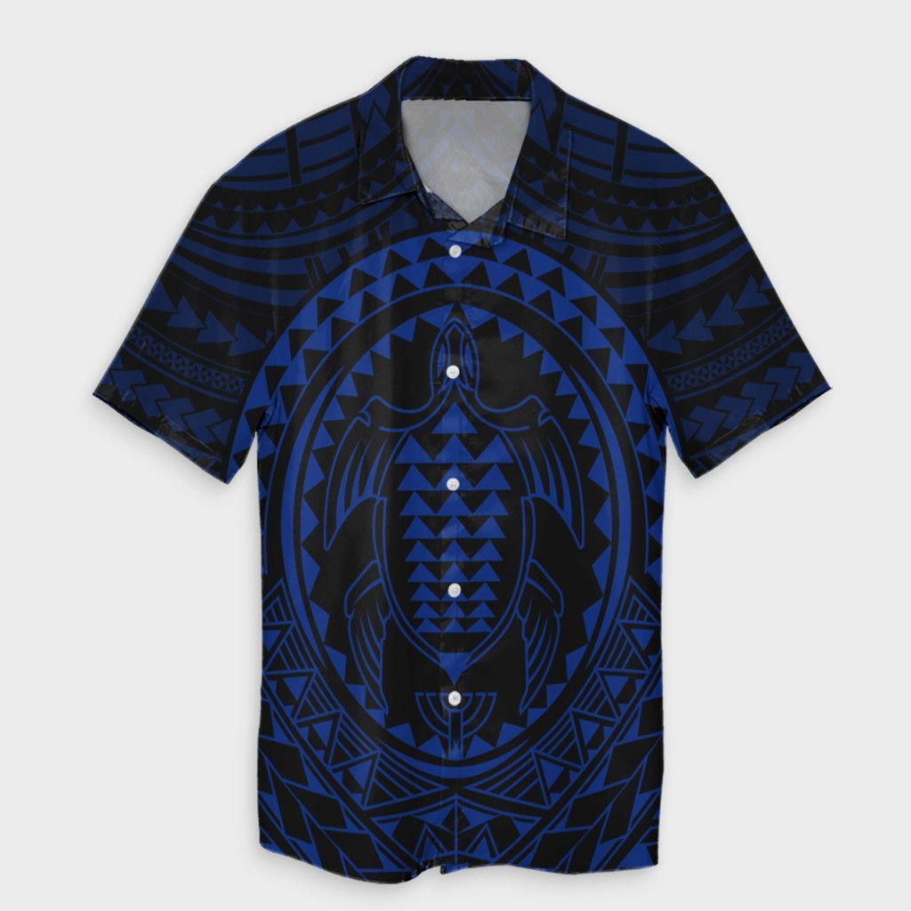 Hawaiian Kakau Honu Arc Polynesian Blue Hawaiian Shirt - AH Unisex Black - Polynesian Pride