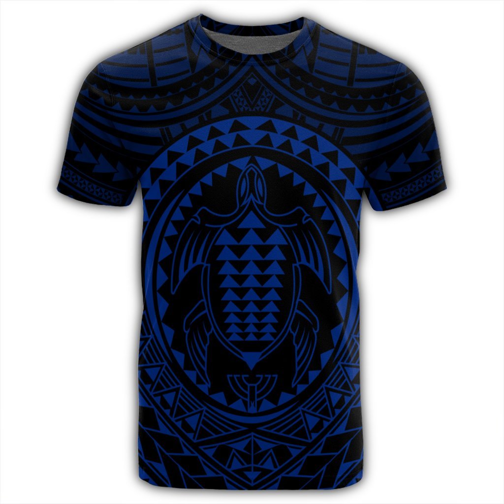 Hawaiian Kakau Honu Arc Polynesian Blue T Shirt - Polynesian Pride